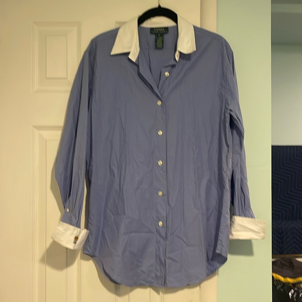 Vintage Lauren Ralph Lauren purple Button Down Shirt White Collar Size 6
